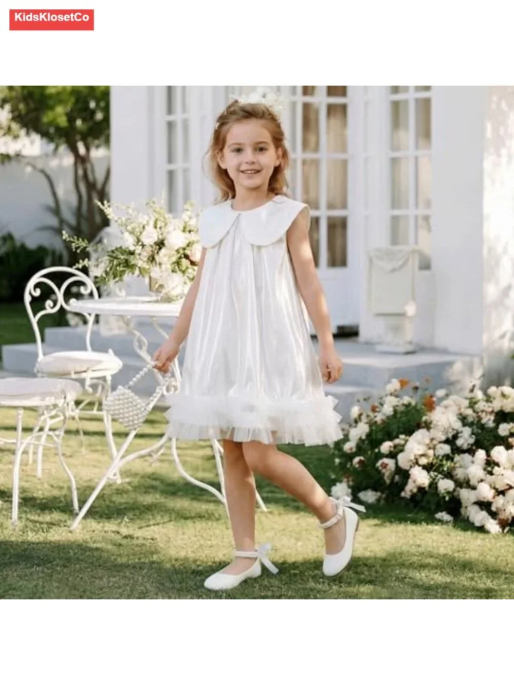 Toddler Girl Mary Jane Ballet Flats with Pearls and Bow - Dress Shoes for